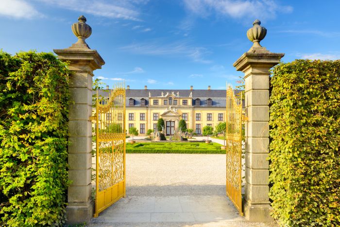 The majestic gates leading to the Royal Gardens and palace of Herrenhausen in Hannover, Germany